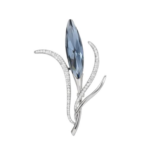 Crystal Brooch, Brass, with Austrian Crystal, micro pave cubic zirconia & for woman, silver color, 63x40mm, Sold By PC