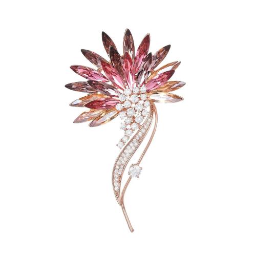 Crystal Brooch, Brass, with Austrian Crystal, plated, micro pave cubic zirconia & for woman, rose gold color, 72x42mm, Sold By PC