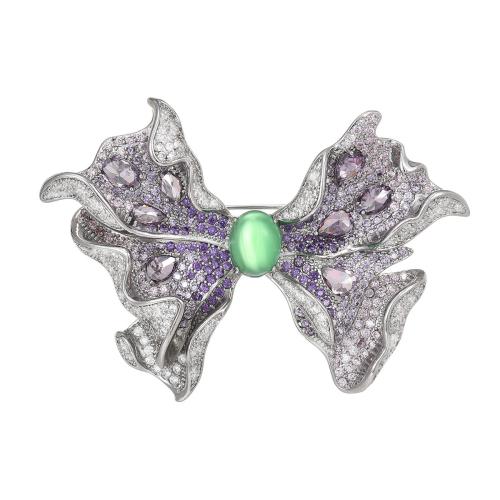 Broche bijoux de mode, laiton, Placage, pavé de micro zircon & pour femme, argent, 40x62mm, Vendu par PC