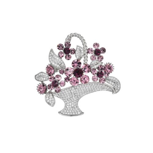 Crystal Brooch, Brass, with Austrian Crystal, plated, micro pave cubic zirconia & for woman, silver color, 53x54mm, Sold By PC