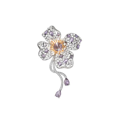 Broche bijoux de mode, laiton, Placage, pavé de micro zircon & pour femme, argent, 68x42mm, Vendu par PC