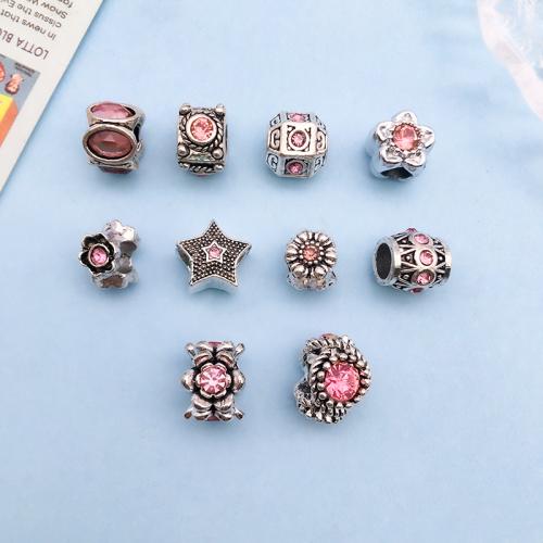 Tibetan Style Large Hole Bead, plated, random style & DIY & with rhinestone, 10PCs/Bag, Sold By Bag