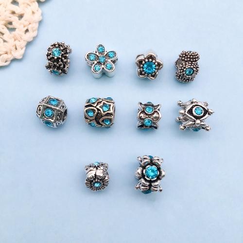 Tibetan Style Large Hole Bead, plated, random style & DIY & with rhinestone, more colors for choice, 10PCs/Bag, Sold By Bag