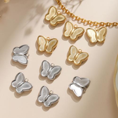 Stainless Steel Animal Pendants, 304 Stainless Steel, Butterfly, Vacuum Ion Plating, DIY, more colors for choice, 17x13mm, 12PCs/Bag, Sold By Bag