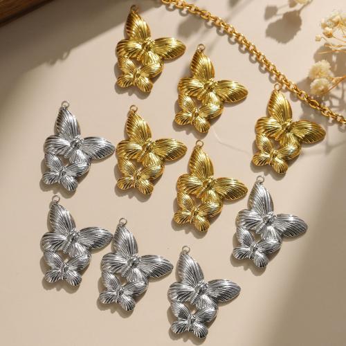 Stainless Steel Animal Pendants, 304 Stainless Steel, Butterfly, Vacuum Ion Plating, DIY, more colors for choice, 25x30mm, 10PCs/Bag, Sold By Bag