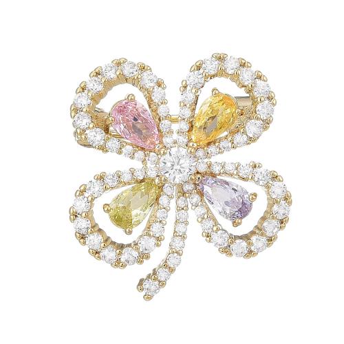 Cubic Zirconia Brooch, Brass, plated, micro pave cubic zirconia & for woman, golden, 16x18mm, Sold By PC