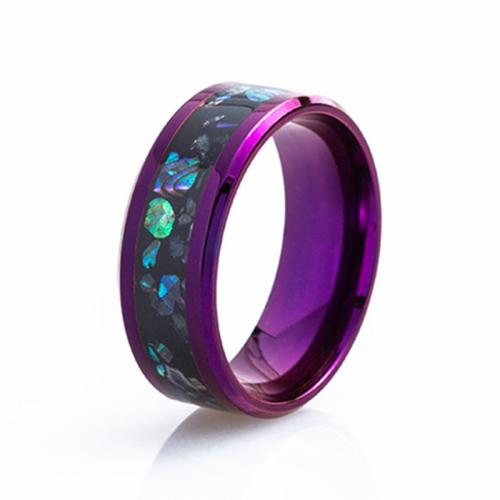 Stainless Steel Finger Ring, 304 Stainless Steel, with Abalone Shell, plated, different size for choice & for man, hyacinthine, Sold By PC