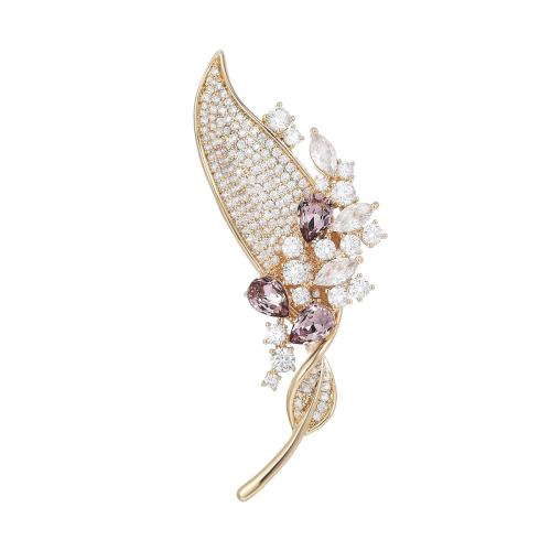 Cubic Zirconia Brooch, Brass, plated, micro pave cubic zirconia & for woman, golden, 62x20mm, Sold By PC