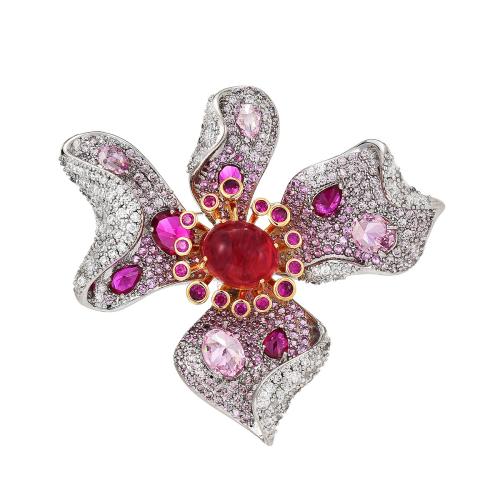 Cubic Zirconia Brooch, Brass, plated, micro pave cubic zirconia & for woman, silver color, 54x55mm, Sold By PC