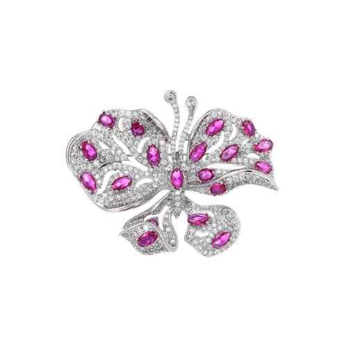 Cubic Zirconia Brooch, Brass, plated, micro pave cubic zirconia & for woman, silver color, 38x48mm, Sold By PC