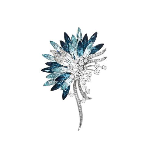 Crystal Brooch, Brass, with Austrian Crystal, plated, micro pave cubic zirconia & for woman, silver color, 69x45mm, Sold By PC