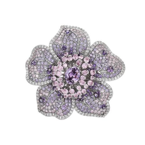 Cubic Zirconia Brooch, Brass, plated, micro pave cubic zirconia & for woman, silver color, 53x53mm, Sold By PC