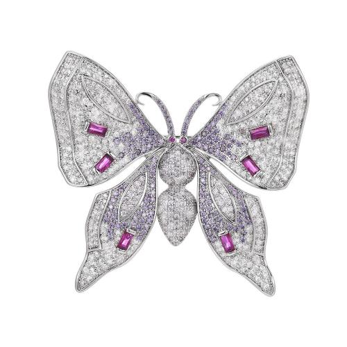 Cubic Zirconia Brooch, Brass, plated, micro pave cubic zirconia & for woman, silver color, 48x51mm, Sold By PC