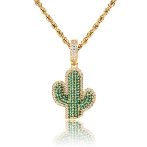 Copper Necklace, Opuntia Stricta, plated, French Rope Chain & micro pave cubic zirconia & for man, more colors for choice, Length:Approx 24 Inch, Sold By PC