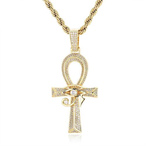 Copper Necklace, Cross, plated, French Rope Chain & Unisex & micro pave cubic zirconia, more colors for choice, Length:Approx 24 Inch, Sold By PC