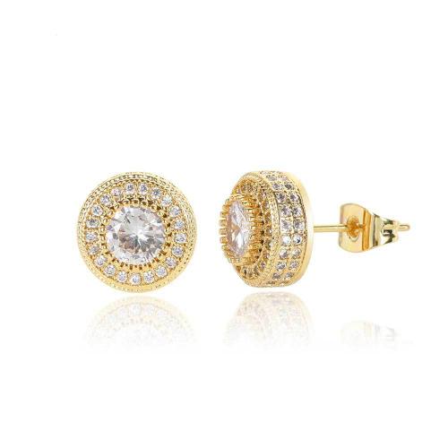 Copper Stud Earring, Round, plated, Unisex & micro pave cubic zirconia, more colors for choice, 10x10mm, Sold By Pair