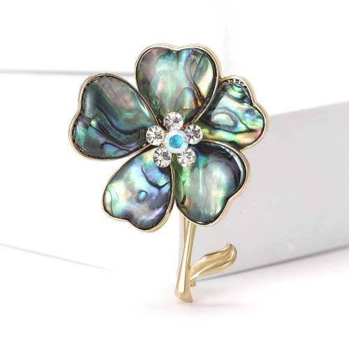 Tibetan Style Brooches, Flower, gold color plated, for woman & with rhinestone, nickel, lead & cadmium free, Sold By PC