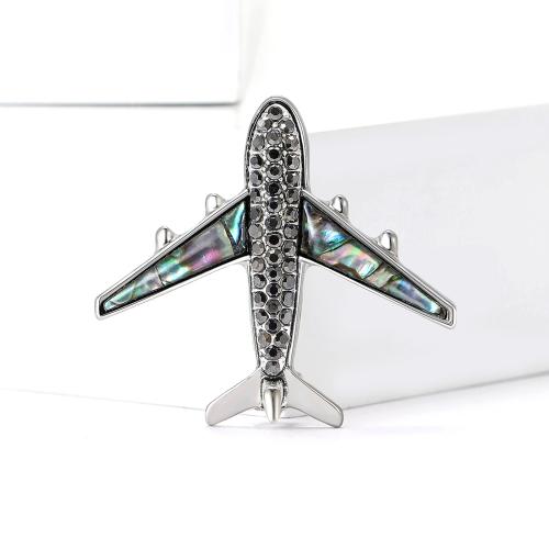 Tibetan Style Brooches, Airplane, silver color plated, for woman & with rhinestone, nickel, lead & cadmium free, Sold By PC