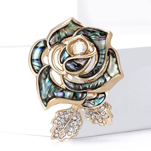 Tibetan Style Brooches, with Abalone Shell, Rose, silver color plated, for woman & with rhinestone, nickel, lead & cadmium free, Sold By PC