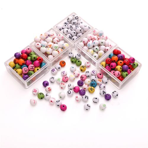 Alphabet Acrylic Beads, Round, DIY, more colors for choice, 8mm, 100PCs/Bag, Sold By Bag