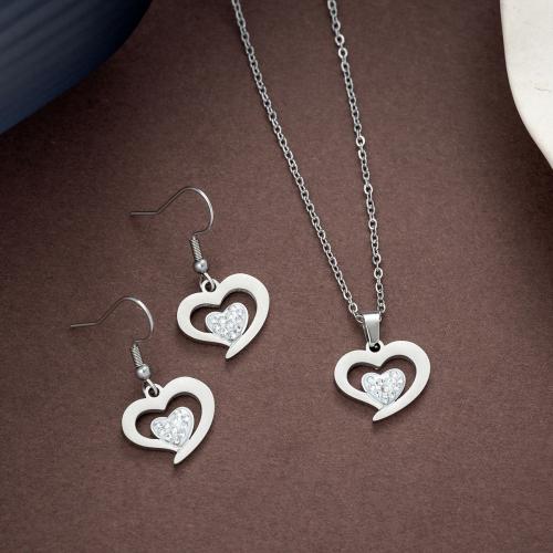 Rhinestone Stainless Steel Jewelry Set, 304 Stainless Steel, Heart, plated, Unisex & different styles for choice & with rhinestone & hollow, original color, Sold By Set