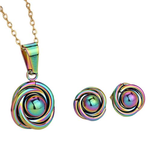 Fashion Stainless Steel Jewelry Sets, Stud Earring & necklace, 304 Stainless Steel, plated, 2 pieces & fashion jewelry & for woman, mixed colors, Sold By Set