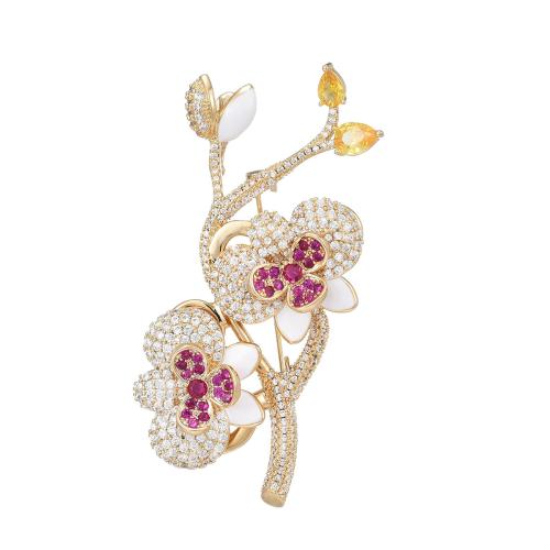 Brass Brooch, plated, micro pave cubic zirconia & for woman, golden, 66x31mm, Sold By PC