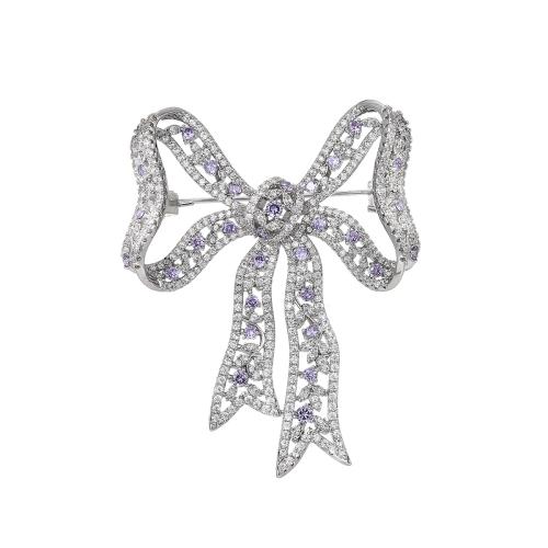 Brass Brooch, plated, micro pave cubic zirconia & for woman, silver color, 56x44mm, Sold By PC