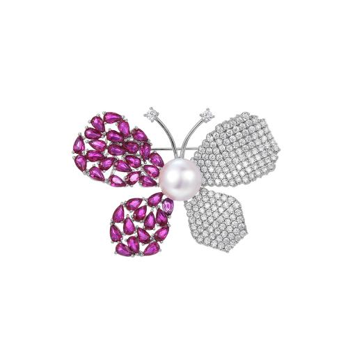 Brass Brooch, plated, micro pave cubic zirconia & for woman, silver color, 38x54mm, Sold By PC