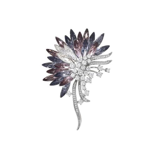 Brass Brooch, with Austrian Crystal, plated, micro pave cubic zirconia & for woman, silver color, 68x47mm, Sold By PC