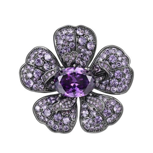 Brass Brooch, micro pave cubic zirconia & for woman, silver color, 46x48mm, Sold By PC