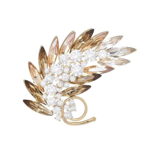 Brass Brooch, with Austrian Crystal, plated, micro pave cubic zirconia & for woman, golden, 48x36mm, Sold By PC