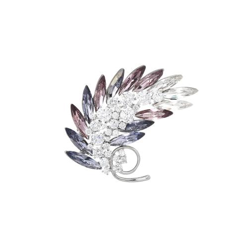 Brass Brooch, with Austrian Crystal, plated, micro pave cubic zirconia & for woman, silver color, 54x41mm, Sold By PC