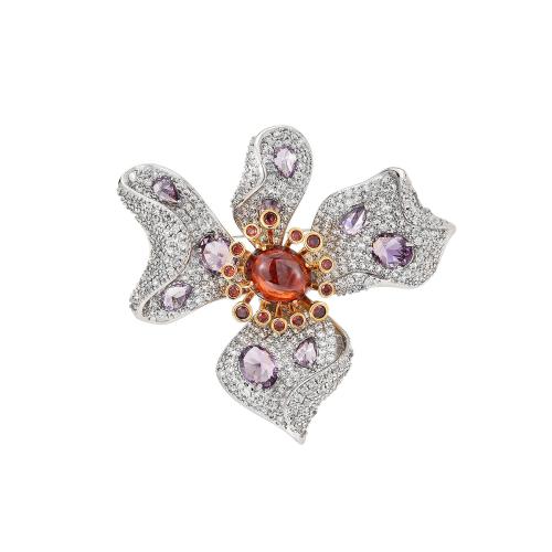 Brass Brooch, with Garnet, plated, micro pave cubic zirconia & for woman, silver color, 55x57mm, Sold By PC