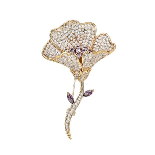 Brass Brooch, plated, micro pave cubic zirconia & for woman, golden, 59x35mm, Sold By PC