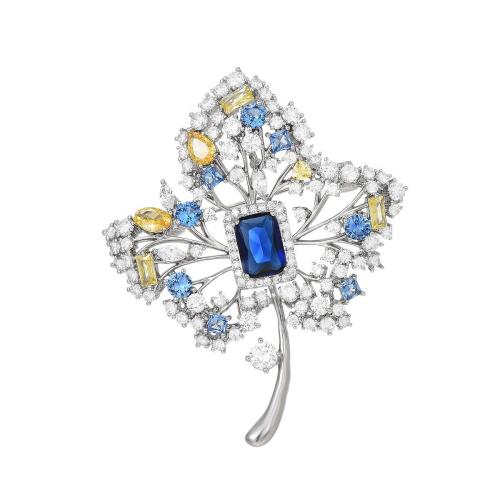 laiton broche, Placage, pavé de micro zircon & pour femme, argent, 58x47mm, Vendu par PC