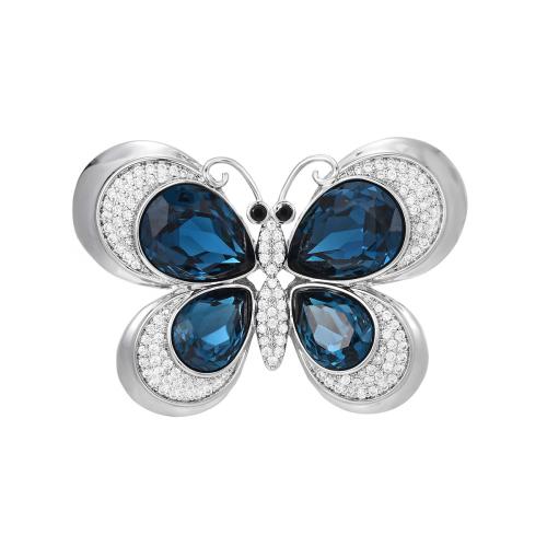 Brass Brooch, with Austrian Crystal, plated, micro pave cubic zirconia & for woman, silver color, 37x54mm, Sold By PC