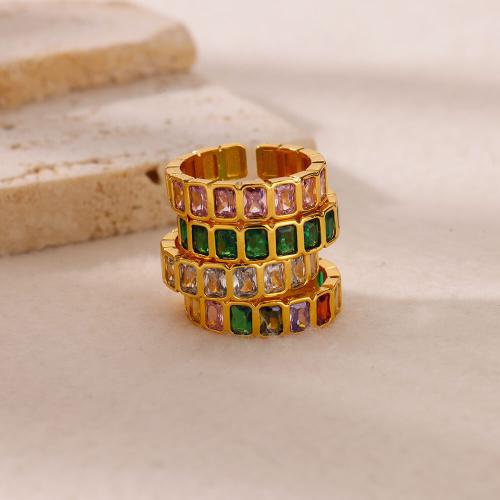 Cubic Zircon Brass Finger Ring, with Cubic Zirconia, Vacuum Ion Plating, for woman, more colors for choice, Sold By PC