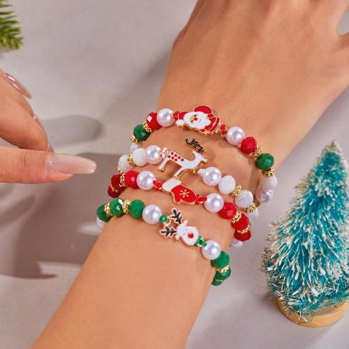 Pulsera de Navidad, Arcilla polimero, con aleación de zinc, Diseño de Navidad & diferentes estilos para la opción & para mujer & esmalte, más colores para la opción, Vendido por UD