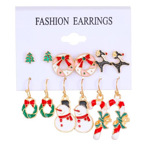 Christmas Earrings, Tibetan Style, Vacuum Ion Plating, Christmas Design & for woman & enamel, more colors for choice, Sold By Set