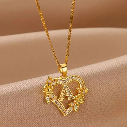 Cubic Zircon Micro Pave Brass Necklace, Vacuum Ion Plating, letters are from A to Z & different styles for choice & micro pave cubic zirconia & for woman, more colors for choice, Length:41-50 cm, Sold By PC