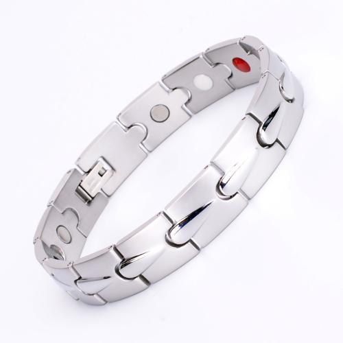 Titanium Steel Bracelet, with Black Magnetic Stone, plated, fashion jewelry & Unisex, more colors for choice, Length:Approx 8 Inch, Sold By PC