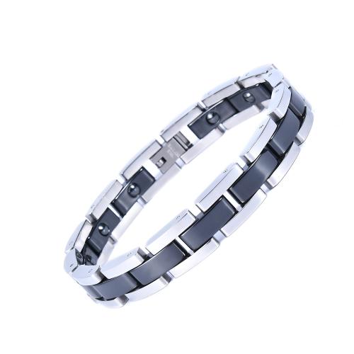 Titanium Steel Bracelet, with Black Magnetic Stone & Porcelain, plated, fashion jewelry & Unisex, more colors for choice, Length:Approx 8 Inch, Sold By PC