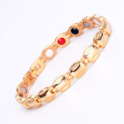 Titanium Steel Bracelet, with Germanium & Black Magnetic Stone, plated, fashion jewelry & Unisex, more colors for choice, Length:Approx 8.3 Inch, Sold By PC