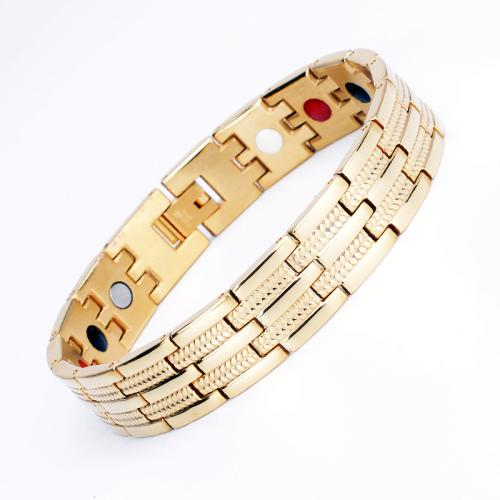 Titanium Steel Bracelet, with Black Magnetic Stone, gold color plated, fashion jewelry & Unisex, Length:Approx 8.7 Inch, Sold By PC