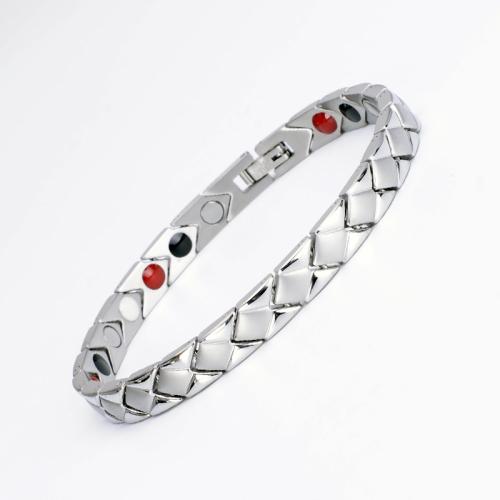 Titanium Steel Bracelet, with Black Magnetic Stone, plated, fashion jewelry & Unisex, more colors for choice, Length:Approx 8.1 Inch, Sold By PC