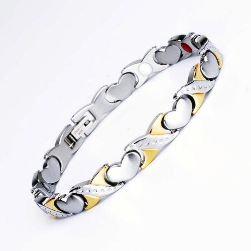 Acier titane bracelet, avec Germanium (Germanium) & Pierre de Noir-Magnetic, coeur, Placage, bijoux de mode & unisexe, plus de couleurs à choisir, Longueur:Environ 8.3 pouce, Vendu par PC