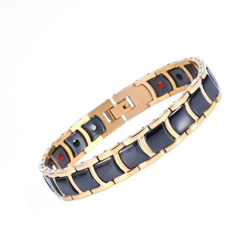 Acier titane bracelet, avec Germanium (Germanium) & Pierre de Noir-Magnetic & porcelaine, Placage, bijoux de mode & unisexe, plus de couleurs à choisir, Longueur:Environ 8 pouce, Vendu par PC