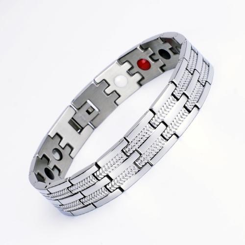 Titanium Steel Bracelet, with Black Magnetic Stone, plated, fashion jewelry & Unisex, more colors for choice, Length:Approx 8.7 Inch, Sold By PC