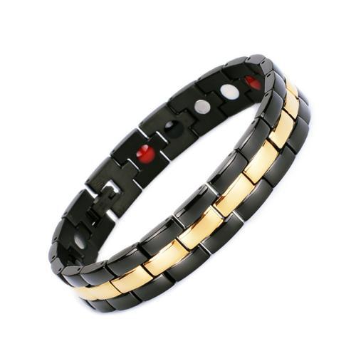 Titanium Steel Bracelet, with Germanium & Black Magnetic Stone, plated, fashion jewelry & Unisex, more colors for choice, Length:Approx 8.7 Inch, Sold By PC